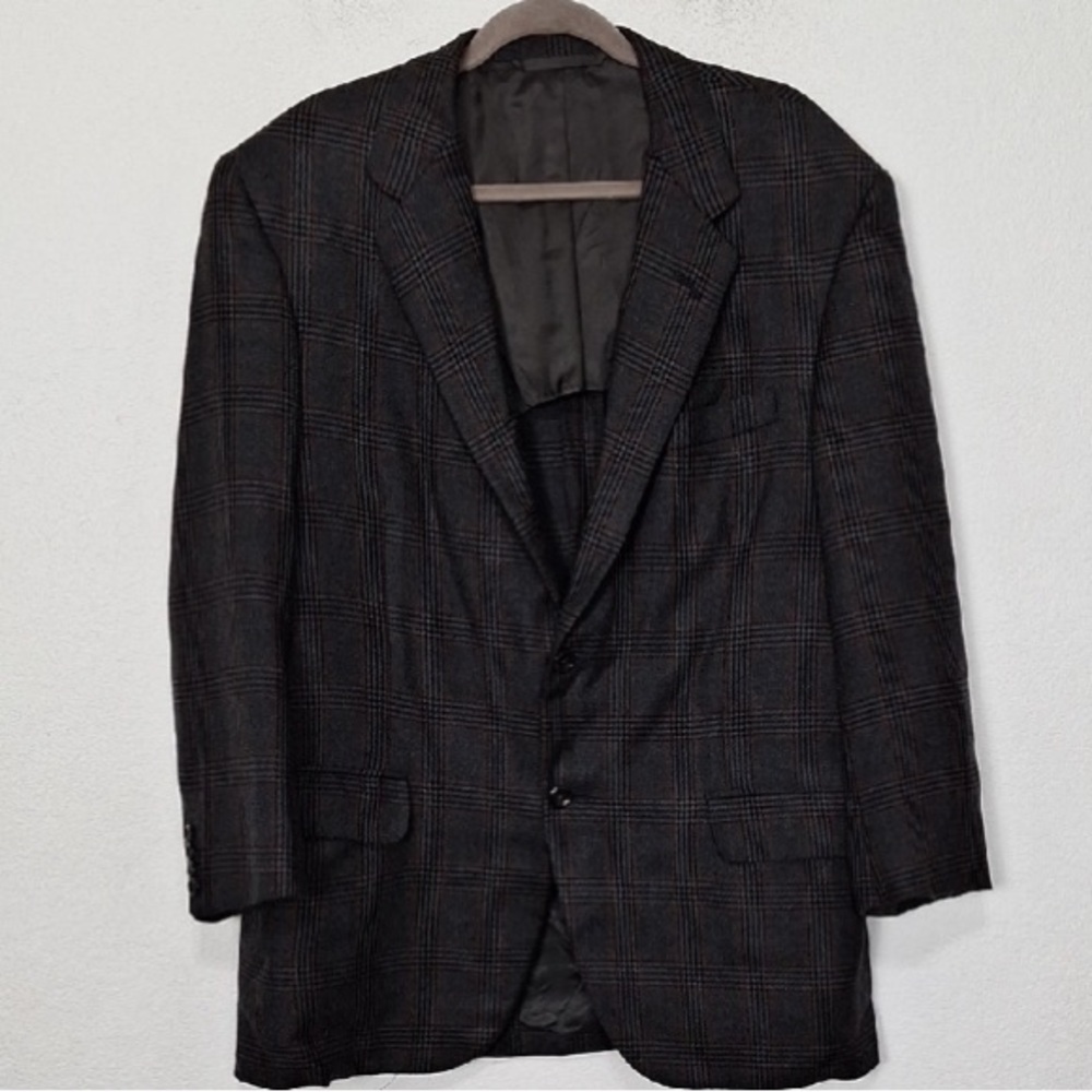 Oxxford Clothes Men's Black Plaid Lambswool Cashmere Blend Blazer Jacket Size 44